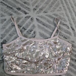 Forever 21 Sequin Crop Top in Pink and Silver